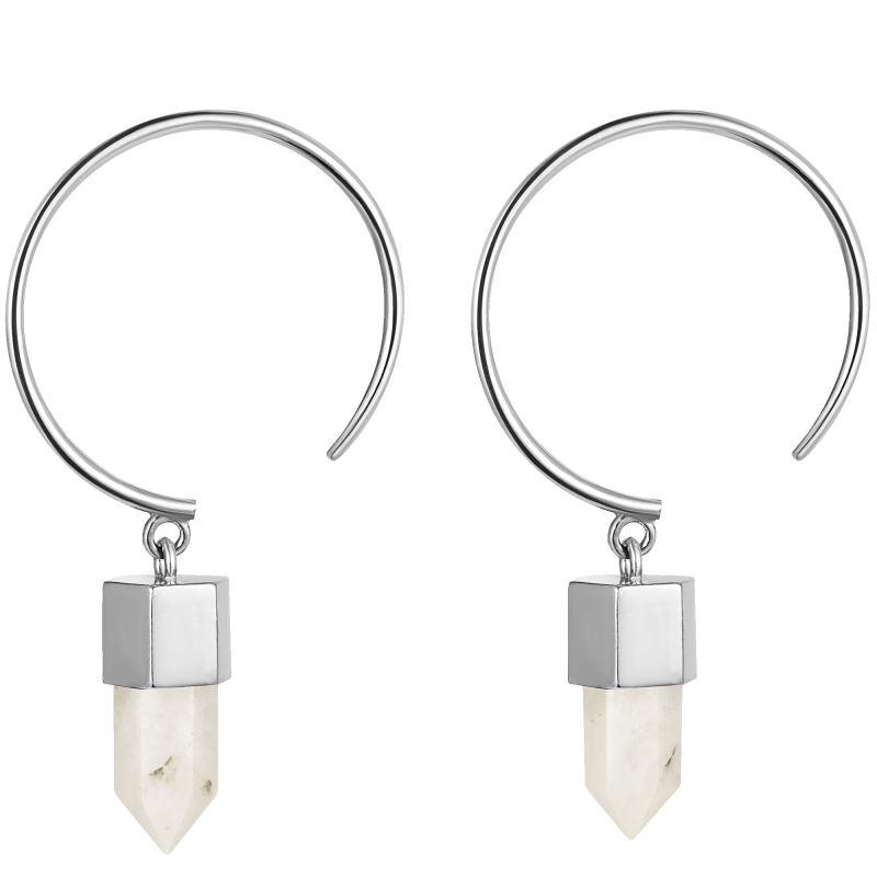 Серьги - кольца Маятник с лунным камнем