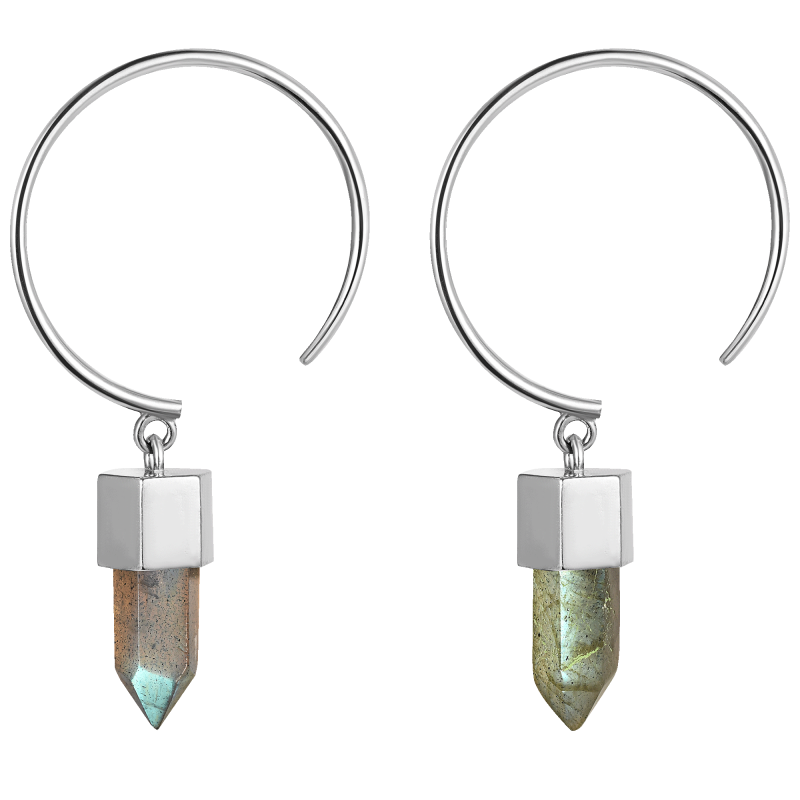 Серьги - кольца Маятник с лабрадоритом