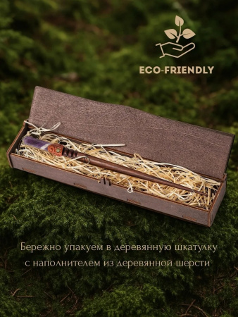 Деревянная заколка - шпилька с кристаллом аметиста