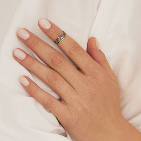 Серебряное кольцо на ногу «Ромбы с чернением»