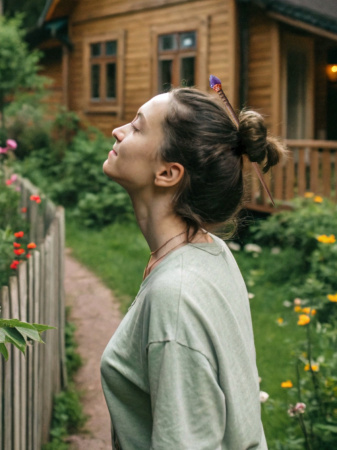 Деревянная заколка - шпилька с аметистом груша