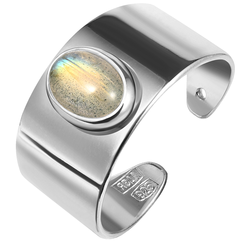 Серебряное кольцо на ногу широкое с лабрадоритом