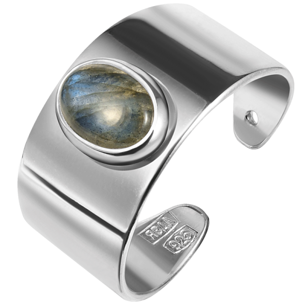 Серебряное кольцо на ногу широкое с лабрадоритом