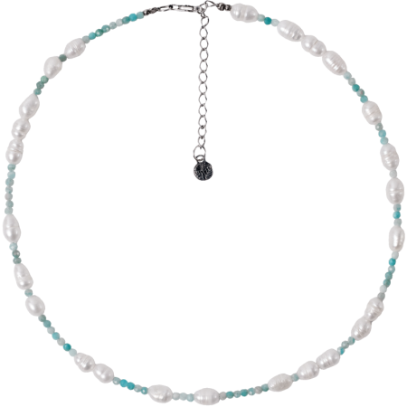 Чокер с жемчугом и амазонитом из серебра