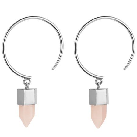 Серьги - кольца Маятник с розовым кварцем